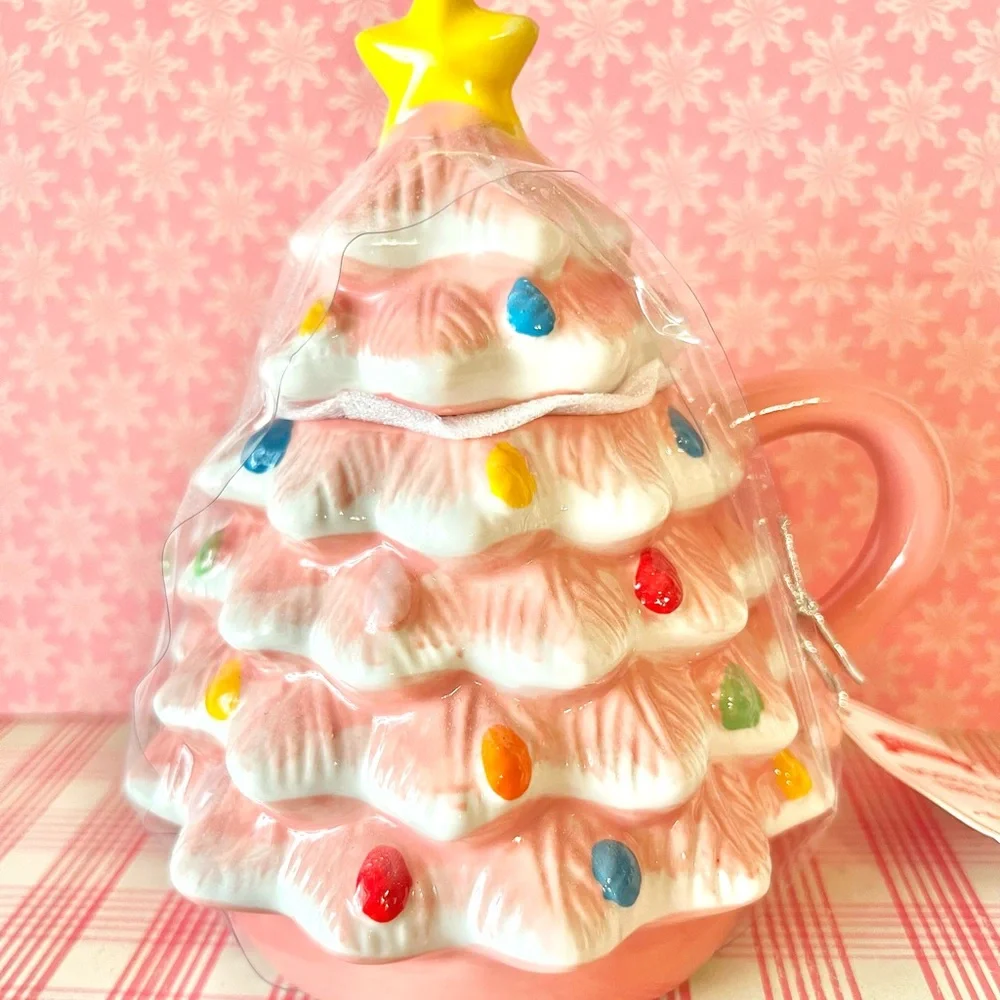 Mr. Christmas Pink Nostalgic Tree Mug with Topper Ornaments Star Coffee